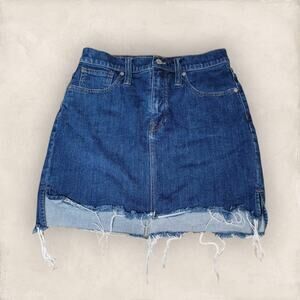 Madewell Denim Blue Mini Skirt High Low Distressed Hem Size 27